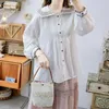 Women's Blouses 120cm Bust Spring Autumn Women All-match Japanese Style Loose Plus Size Embroidered Comfortable Cotton Linen Shirts/Blouses