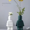 Vases Little Robot Flower Vase Entryway Ornament Resin Decoration For Home Office