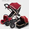Barnvagnar# Högt landskap Baby Barnvagn 3 i 1 med bilsäterosa barnvagn Luxury Travel Pram bilstol och barnvagn BORRY PUSHCHAIR L416