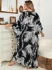 Plus Size Summer Sexy V Neck Långärmad avslappnad tryckt sida Split Kaftan Dress for Women Clothing Beach Maxi Dresses Q1297 240412