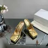 Sandals European and American metal ultra-thin high heels square heels empty slippers 2024 spring/summer fashion runway shoes J240416