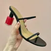 2024 Lady Sheepskin Leather Sexy Ladies Lipstick High Heel Sandals Shoes Slipper Open Toe Peep-Toe One-Line Europe and America Catwalk Wedding Party Size 34-42