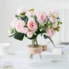 Decorative Flowers Beautiful Hydrangea Tea Roses Artificial For Home Wedding Decoration Pink Silk Peony Bride Bouquet Fake Flower DIY Craft