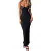 Robes décontractées Femmes Spaghetti Stracts Long Robe Sans manches Low Cut BodyCon Maxi Sexy Cami Slip Cocktail