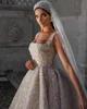 Vintage Crystal Ball Gown Wedding Dress Straps Wedding Dresses Sweep Train Ruffle Saudi Arabic Dubai R Muslim Bridal Gowns Plus Size