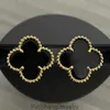 Boucles d'oreilles Stud de charme Deux fleurs 4 / quatre feuilles trèfle arrière de la nacre de nacre 18 km plaque d'or pour femmes filles valentin bijoux de mariage