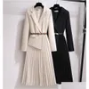 Podstawowe sukienki swobodne vintage plisowane patchwork z jednym kawałkiem blezer sukienki kobiety eleganckie biurowe damskie damskie dani