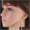 Dangle Chandelier Fashion Korean Style Long Flower Drop 14K Yellow Gold Earrings Luxury Golden Color Earring Women Party Jewelry Gift Dhvkm