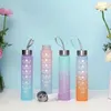 Garrafas de água Lusqi 3pcs/conjunto Sports Garrafas à prova de vazamentos Motivacional com palha e marcador de tempo gradiente colorido copo de plástico BPA grátis