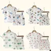 Childrens Clothing Summer Short Sleeve Home Sleepwear Children Sets Kids Clothes Boy Girl T-shirt shorts Cotton Suit Baby 240416