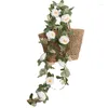 Fleurs décoratives 2m Fleur artificielle Fausse Vines Rose Garland Eucalyptus Plant de suspension pour le décor de table de porte de la porte d'arche de mariage