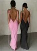 Sıradan elbiseler habbris seksi pembe kolsuz maxi elbise parti kıyafetleri kadınlar için 2024 yaz sırtsız uzun bayanlar siyah akşam