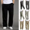 Men Cargo Pants Spring Fall Elastic Waist Drawstring Casual Loose Large Pocket Male Straight Wide Leg Trousers 240415