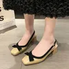 Les pantoufles arc à mi-talons femmes sandales Summer Square Toe Shoes Chunky 2024 Robe tongs Flip Outdoor Slingback Slides Pumps Femme