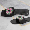 Slippare Laides Shoes 2024 Summer Flat Sandals for Women Luxury Colorful Diamond Brand Designer Fashion Beach Party Female Sandalias H240416 F47Q