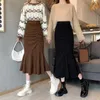Lucyever Fashion High Taist Midi Jirts pour femmes Spring Slim Fit Hip Sirène jupe femme coréenne Ruffles Brown 2xl 240416