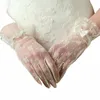 Eleganckie koronki z kości słoniowej krótkie damskie rękawiczki ślubne Cosplay Party Gloves Wedding Acories z kokardą długość nadgarstka Rękawiczki ślubne V0MD#