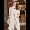 Women's Two Piece Pants Women Work Business Wear Pant Suit Khaki Black Beige Long Blazer 2 Pieces Set Female Office Ladies Formal Jacket And