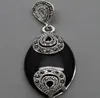 Vintage 18 mmx40mm Marcasite Black Ages 925 Sterling Silver Drop Colgante7348728