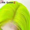 Groen gluess synthetisch haar 13x2.5 kanten voorpruik voor meisje vrouwen hoge temperatuur vezels natuurlijke haarlijn cosplay haarstukje modegirlhair pruiken