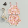 Kledingsets Peuter Baby Girl Summer Outfit Bloem afdrukken Mouwloze Cami Tank Tops Elastische taille shorts 2pcs Kledingset