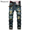 Men's Jeans High Street for Men Wash Retro Casual Denim Pant Cotton Mid Waist Blue Blue Ripped Fashion Polydole Y2K Streetwear