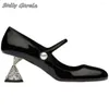 Chaussures habillées en cuir breveté Perle boucle steap en cristal talons effilés talons 2024 Sandales peu profondes brillantes