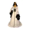 Vintage Medieval Velvet Prom Dresses With Hat Corset Victorian Costume Women Masquerade Special Occasion Dress Long Sleeves Ivory And Black Gothic Evening Gown