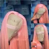 180%Density Soft Long Straight Brazilian Pink Color Wigs Glueless Synthetic Lace Front Wig For Black Women With Baby Hair Cosplay/Party