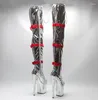 Dansschoenen Leecabe 20 cm/8inch zilver met rode patent Fashion Trend Pool Dancing High Heel Platform Boots