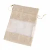 Leinenüberlappung Organza -Tasche mit Kordelstring für Hochzeitsfeier Kosmetische Proben Goodies Mesh 49RQ#