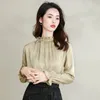 Женские блузки в китайском стиле Женские шикарные рубашки с низким содержанием шаблонов хаки Жаккард