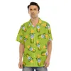 Camisas casuais masculinas novas camisa masculina do Hawaii Funny Corn Print Green Tops Summer Vacation Beach Style Use Tamanho Cuba Colar 240416