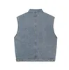 Man Jacket Vests Denim Coats 소매 남성 카우보이 재킷 Jeans with Budge 자수 디자이너 Vest Outwears Street Wear M-2XL
