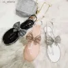 Sandali donne di grandi dimensioni di colore bianco diamante papillon clip topi spiaggia flip scarpe trasparenti per gelatina estiva per femmina H240416