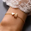 Pulseras de encanto 26 A-Z Letras iniciales para mujeres Minimalista Gold Color Little Heart English Alphabet Nombre de cumpleaños Joyería