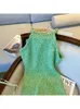 Robes de fête 2024 Spring Femmes Green Vave en tricot Sans manchés Vex Robe Summer Fashion Elegant Slim Fit Female Vêtements