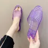 Pantofole estate femminile una parola con fondo morbido casual non slip sandali di cristallo trasparente bagno