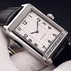 NUOVO MEDIO CLASSICO REVERSO SUGGERIMENTO 2548520 MIYOTA 8215 Custodia d'acciaio da uomo automatico Canello bianco in pelle nera Time Zonewatch E26A1 286V