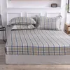 Zomer gepast lakenset Streep Ice Silk Matras Cover Classic Bed Linens Glad zijde zijdeachtige kussensloop Grijs bed Linnengoed 180*200cm 240403