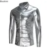 Camicie casual maschile 2024 Nightclub Glossy Metallic Glossy Party Shiny Vintage Vintage Costume Stampe Fashion Esegui uomini di abbigliamento