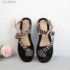 Sandals 2024 Women Summer Woman Animal Flannel Flock Flat Leopard Print Buckle Strap Brown Comfortable Ladies Beach Shoes H240416