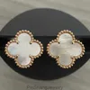 Designer Clover Studs Earring Vintage Four Leaf Clover Charm Stud Earrings Back Mother-of-Pearl Stainless Steel Gold Studs Agate for Women wedding Jewelry gift