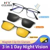 Clloio 3 i 1 polariserad magnetklippglasögon ram män kvinnor myopia receptglasögon optiska solglasögon glasögon 240402