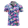 Camisas casuales para hombres para hombres Retro manga corta polo 3d flores de impresión completa t para hombres camiseta de gran tamaño de verano tops blusa masculina 24416