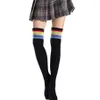 Meias Sexy Sale Hot Sale Gift Stoque Harajuku Colorido Rainbow Listrado Sexy sobre Lo Lolita Tights Knee Alta Meias quentes para Girl Kawaii 240416