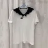 T-shirt Miumiuss Designer luksusowy moda damska litera T-shirt kontrast granatowa szyja krótkie rękodzie