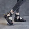 Sandals Handmade Retro Women Summer 2024 Cross Genuine Cow Leather Wedges Platform Gladiator Cool Boots Plus Size