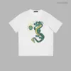 T-shirt d'été coton pur lâche décontracté Luxury Luxury Bragon Green Dragon jouant un motif de perle imprimé à manches courtes