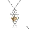 Colliers de pendentif Hive Sier Gold Bee sur les pendentifs en nid d'abeille Charme bijoux personnalisée Animal Collier géométrique Drop Livraison Dhlor